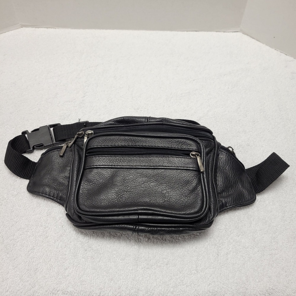 5 Pocket black leather Fanny Pack